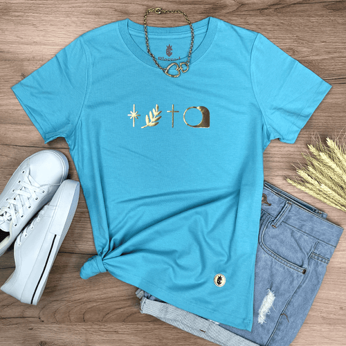 Camiseta Feminina Turquesa Raminho