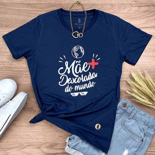 Camiseta Feminina Azul Mãe Mais Descolada do Mundo