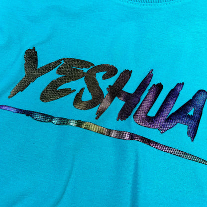 Camiseta Feminina Turquesa Aplique Camaleão Yeshua