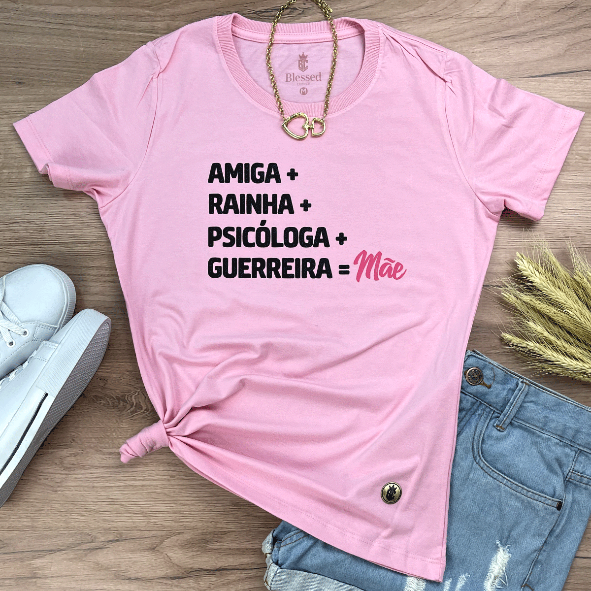 Camiseta Feminina Rosa Amiga Igual Mãe