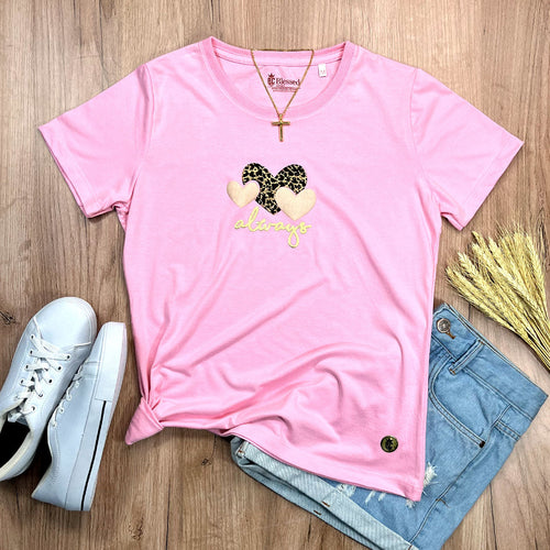 Camiseta Feminina Rosa Aplique Always