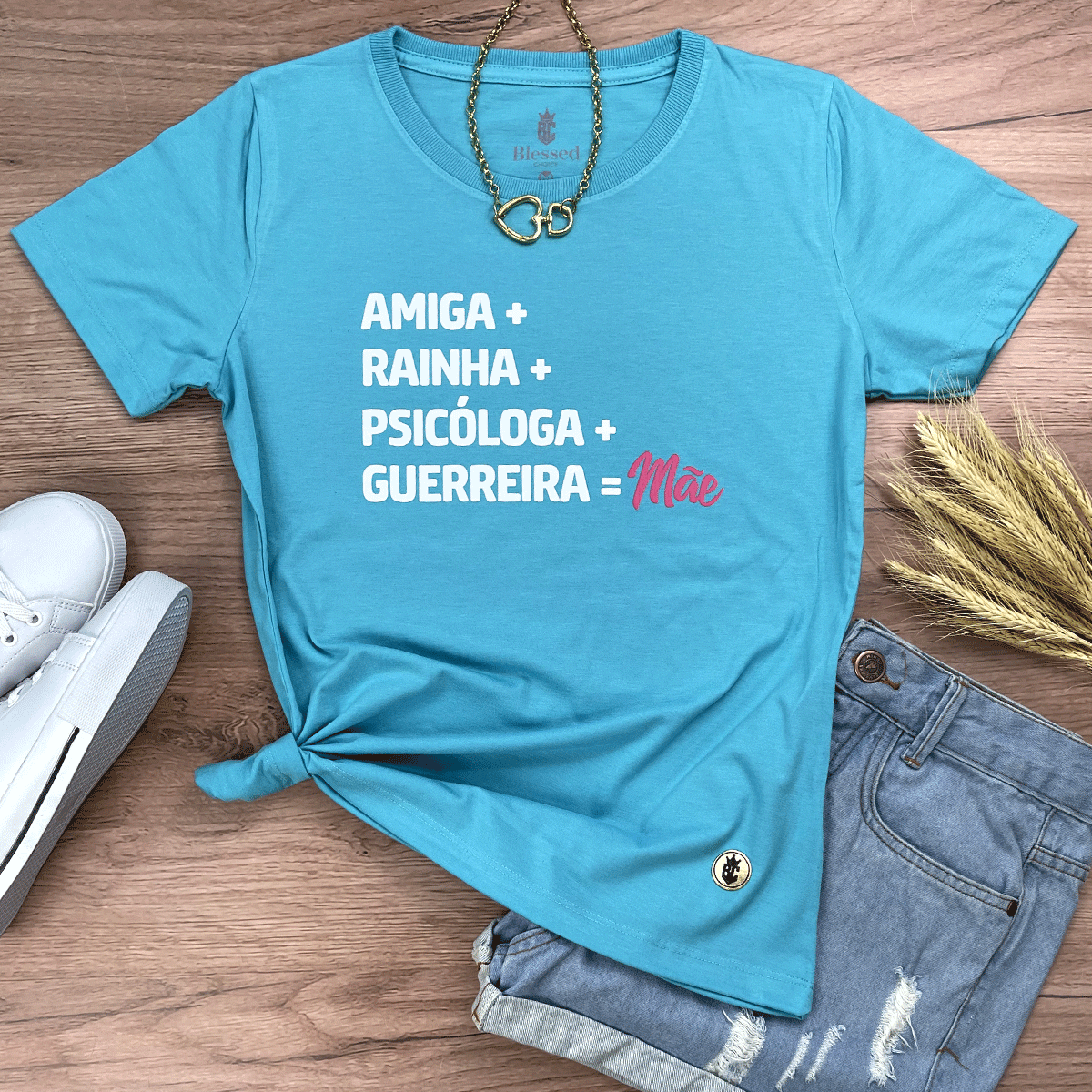 Camiseta Feminina Turquesa Amiga Igual Mãe
