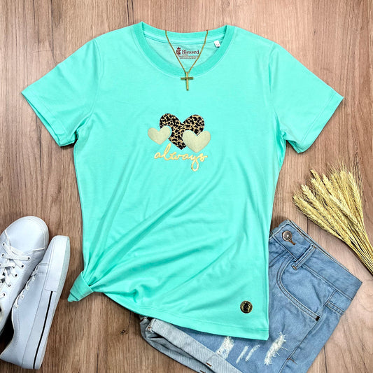 Camiseta Feminina Verde Menta Aplique Always