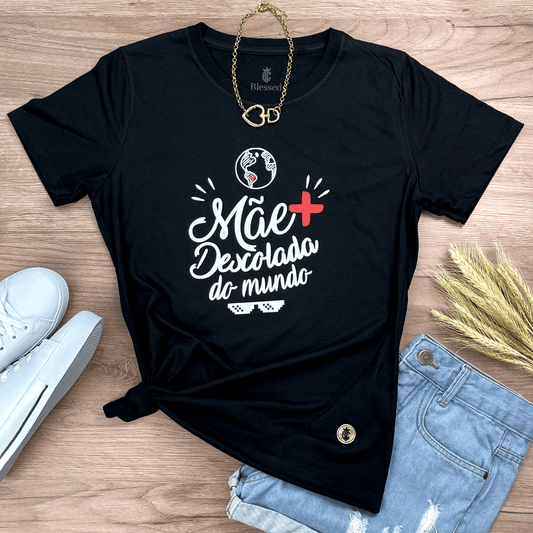 Camiseta Feminina Preta Mãe Mais Descolada do Mundo